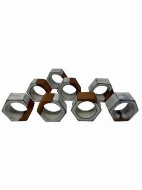 Handcrafted Ceramic Hexagon Napkin Rings in White,Brown,Blue